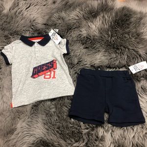 Guess | Boys 2 Piece Summer Set | Shorts & Polo Shirt | Grey & Navy | 12M